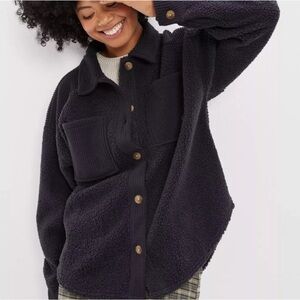 American Eagle Blue Sherpa Oversized Shacket Size Medium